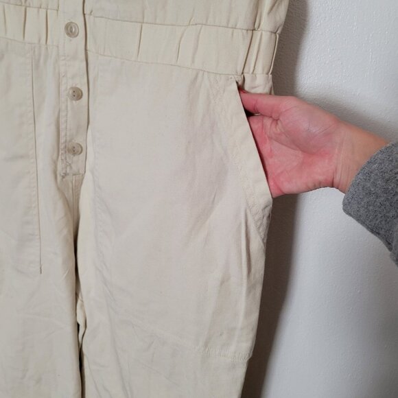 Universal Thread Womens Beige Button-Front Jumpsuit Size 16 Short Sleeve Cotton - Picture 8 of 8